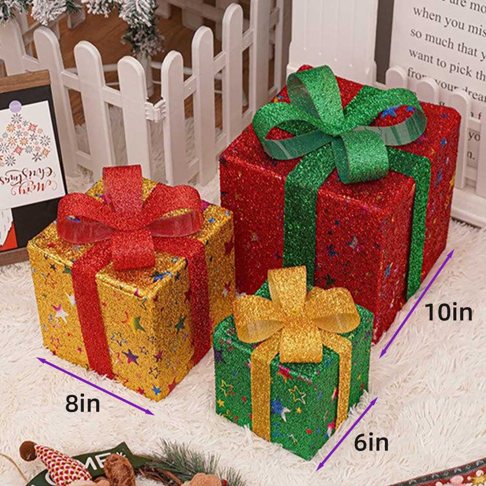 3 Pieces Foldable Christmas Decorations Lighted Gift Boxes with Multi-Color String Lights | ZAKAPOP